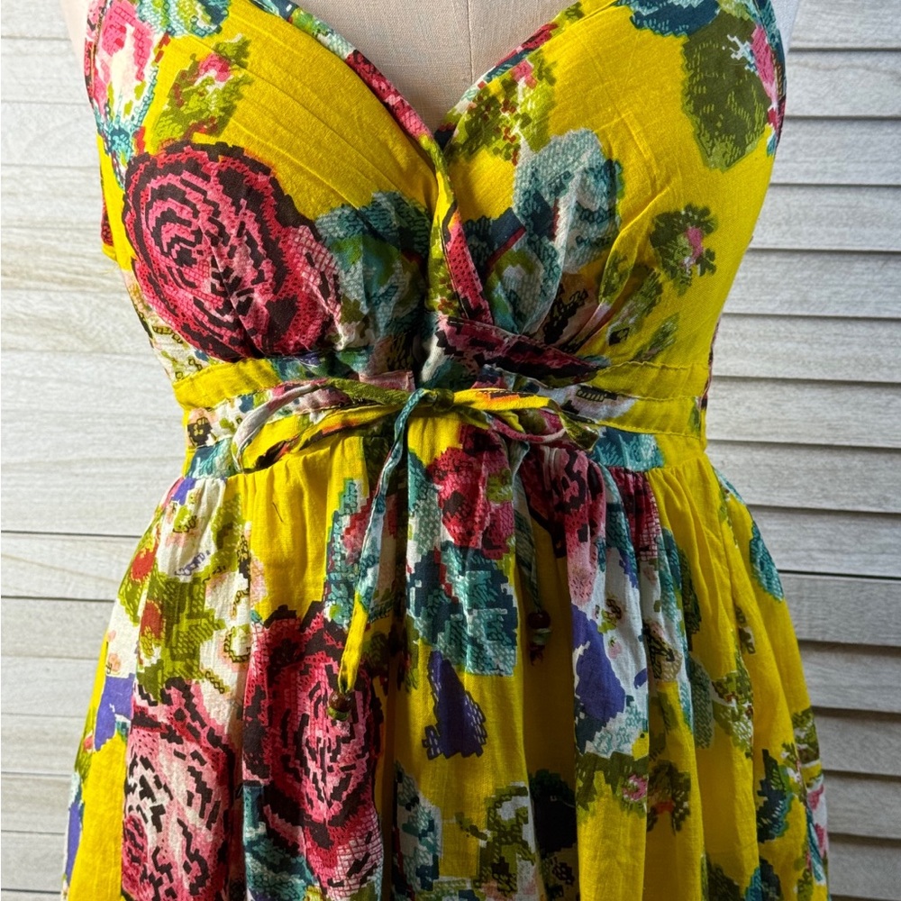 Luv By Chance Yellow Floral Midi Dress Medium NWT Cottagecore Garden Party - Picture 6 of 11